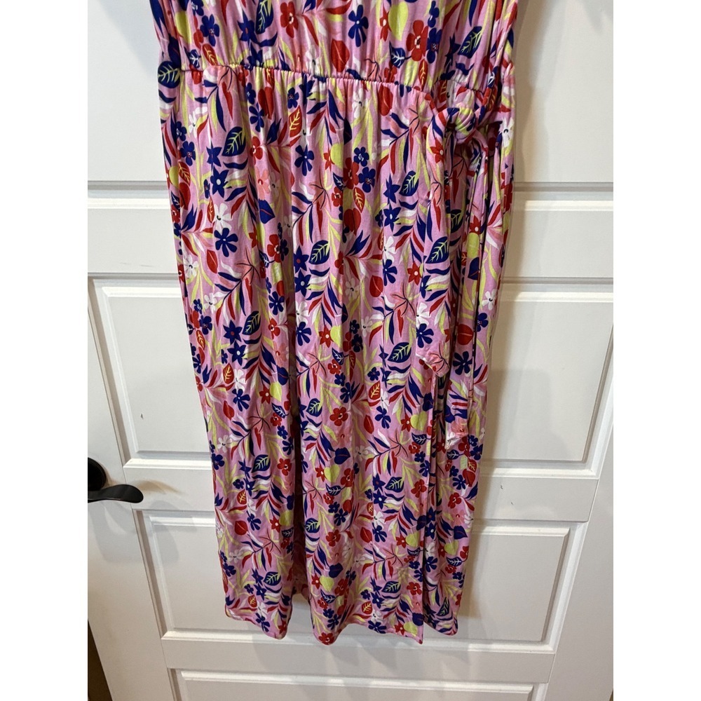 Boden Amanda Pink Floral Midi Dress Side Tie Size 16/18 Cottagecore Summer - Picture 7 of 12